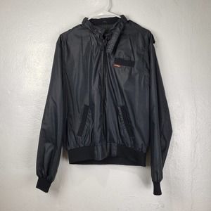 Mens Medium Cellini Collection Black Windbreaker Members Style Jacket Moto